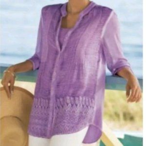 Soft Surroundings 2 piece Blythe Embroidered Tunic Orchid With Cami  Large